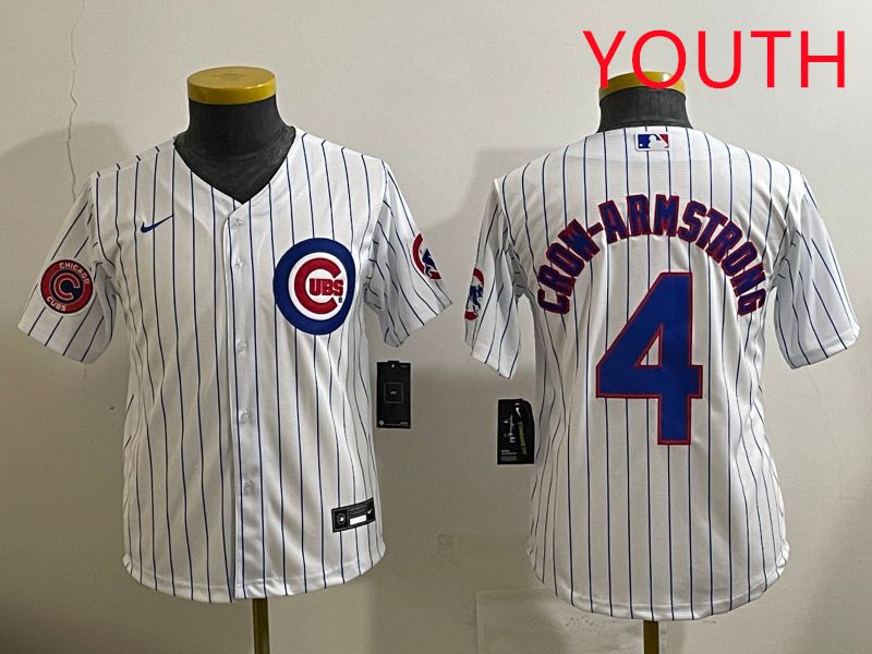 Youth 2025 Chicago Cubs #4 Crow-Armstrong White Stripe Game Nike MLB Jersey style 5->youth mlb jersey->Youth Jersey